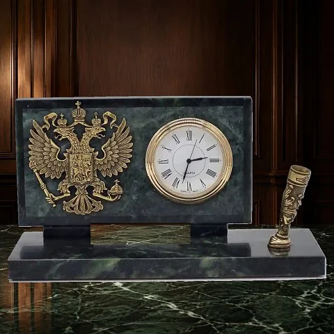 Часы универсальные «Российский герб» на змеевике — красивый подарок