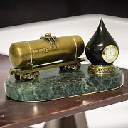 Винтажные настольные часы «Цистерна с нефтью» из бронзы и змеевика — красивый подарок — фотография 1