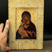 Икона Богоматери "Владимирская" ручная работа — оригинальный подарок — фотография 1