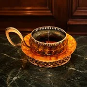 Подарочный янтарный подсвечник с бронзой, диаметр 100 мм — фотография 1