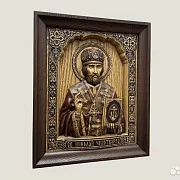 Святой Николай Чудотворец икона резная из дерева — оригинальный подарок — фотография 2