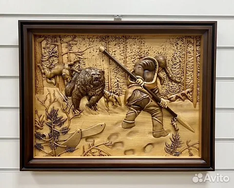 Резная картина «Охотник» 60×46 см — необычный подарок
