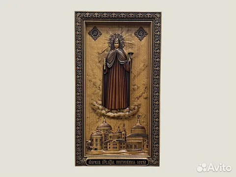 Икона Неугасимая свеча Богородица резная из дерева в подарок