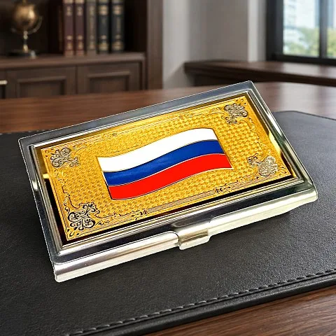 На память: Визитница «Флаг» с эмалью. Златоуст