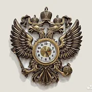 Резные часы с гербом РФ из ясеня — оригинальный подарок — фотография 1