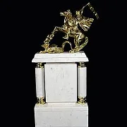 Каминные часы «Георгий Победоносец» из хризоколлы и мрамора — красивый подарок — фотография 2