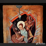 Икона деревянная "Рождество Христово" — оригинальный подарок — фотография 4