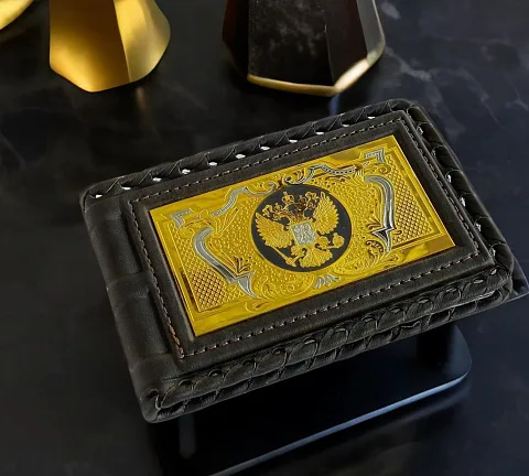 На память: Кожаная визитница «Герб РФ №2»