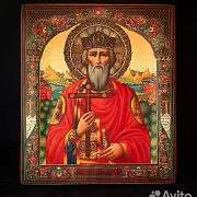 Икона деревянная "Святой князь Владимир" — оригинальный подарок — фотография 1