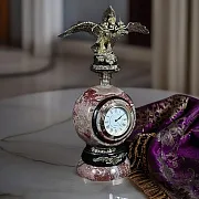 Настольные часы «Двуглавый орел» из змеевика и креноида — красивый подарок — фотография 1
