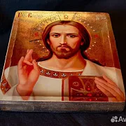 Икона "Христос Вседержитель" авторская техника в подарок — фотография 3