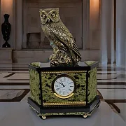 Каминные часы «Сова» из змеевика и долерита — красивый подарок — фотография 1