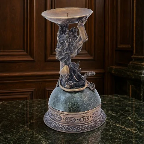 Подарочный подсвечник «Лев» из бронзы и змеевика