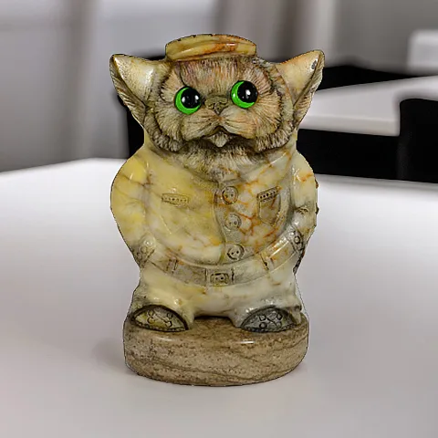 Каменная фигурка «Кот в кепке» с кальцитом — необычный подарок