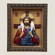 Спас Добрый Пастырь резная икона из дерева в подарок — фотография 1