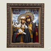 Икона резная из дерева Святые Петр и Феврония — красивый подарок — фотография 1